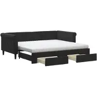 vidaXL Slaapbank met onderschuifbed en lades 90x190 cm fluweel zwart