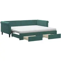 vidaXL Slaapbank onderschuifbed en lades 90x200 cm fluweel donkergroen