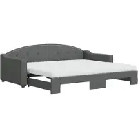 vidaXL Slaapbank onderschuifbed matrassen 90x200 cm stof donkergrijs