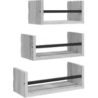 vidaXL 3-delige Wandschappenset met stangen bewerkt hout grijs sonoma