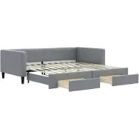 vidaXL Slaapbank onderschuifbed en lades 100x200 cm stof lichtgrijs
