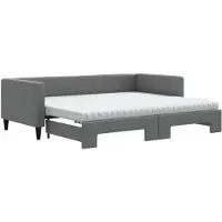 vidaXL Slaapbank onderschuifbed matrassen 90x200 cm stof donkergrijs