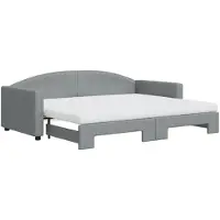 vidaXL Slaapbank onderschuifbed en matrassen 90x200 cm stof lichtgrijs