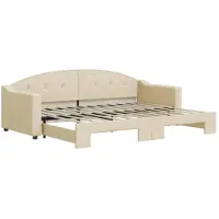 vidaXL Slaapbank met onderschuifbed 80x200 cm stof crèmekleurig