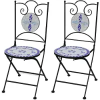 vidaXL mozaïekstoel bistro set blauw/wit