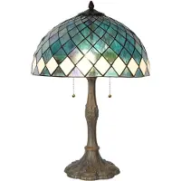 Clayre & Eef Tiffany tafellamp, diameter 40 cm, hoogte 61 cm, blauw glas