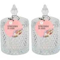 Urban Living Snoeppot/voorraadpot/bonbonniere - 2x - met deksel - Deco glas - 10 x 17 cm - Voorraadpot