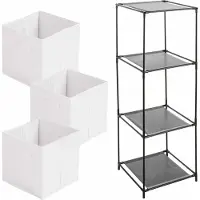 Bathroom Solutions Kastmandjes/opberg mandjes - wit - 3x stuks van 29 Liter - In rekje van 34 x 98 cm - Opbergmanden