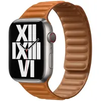 Apple Leather Link bandje voor de Watch | 44/45/46/49 mm - Maat S/M - Golden Brown