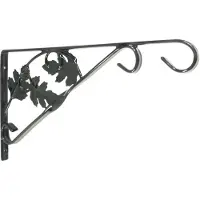 Nature Muurhaak / plantenhaak met bladermotief voor hanging basket van verzinkt staal groen antraciet 35 cm - Plantenbakhaken