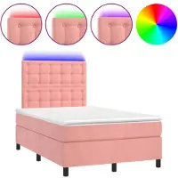 vidaXL Boxspring met matras en LED fluweel roze 120x200 cm