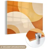 MuchoWow Glasschilderij 60x40 cm - Schilderij acrylglas - Abstract - Patroon - Modern - Beige - Oranje - Foto op glas - Muurdecoratie woonkamer - Wanddecoratie slaapkamer - Schilderijen