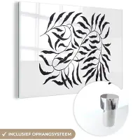 MuchoWow Glasschilderij 30x20 cm - Schilderij acrylglas - Bladeren - Planten - Bohemian - Wit - Abstract - Foto op glas - Muurdecoratie woonkamer - Wanddecoratie slaapkamer - Schilderijen
