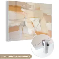 MuchoWow Glasschilderij 180x120 cm - Schilderij acrylglas - Abstract - Beige - Oranje - Kunst - Modern - Foto op glas - Muurdecoratie woonkamer - Wanddecoratie slaapkamer - Schilderijen