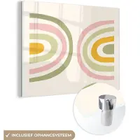 MuchoWow Glasschilderij 160x120 cm - Schilderij acrylglas - Regenboog - Pastel - Groen - Roze - Modern - Foto op glas - Muurdecoratie woonkamer - Wanddecoratie slaapkamer - Schilderijen