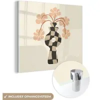 MuchoWow Glasschilderij 20x20 cm - Schilderij acrylglas - Bloemen - Vaas - Abstracte kunst - Modern - Foto op glas - Muurdecoratie woonkamer - Wanddecoratie slaapkamer - Schilderijen