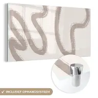 MuchoWow Glasschilderij 160x80 cm - Schilderij acrylglas - Abstract - Moderne kunst - Beige - Foto op glas - Muurdecoratie woonkamer - Wanddecoratie slaapkamer - Schilderijen