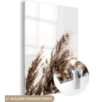 MuchoWow Glasschilderij 120x160 cm - Schilderij acrylglas - Pampas pluimen - Natuur - Pampasgras - Foto op glas - Muurdecoratie woonkamer - Wanddecoratie slaapkamer - Schilderijen