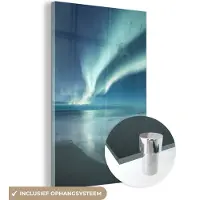 MuchoWow Glasschilderij 120x180 cm - Schilderij acrylglas - Noorderlicht - Strand - Aurora - Natuur - Foto op glas - Schilderijen