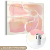 MuchoWow Glasschilderij 180x120 cm - Schilderij acrylglas - Bloemen - Roze - Natuur - Boho - Foto op glas - Muurdecoratie woonkamer - Wanddecoratie slaapkamer - Schilderijen