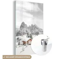 MuchoWow Glasschilderij 40x60 cm - Schilderij acrylglas - Winter - Bergen - Landschap - Sneeuw - Foto op glas - Muurdecoratie woonkamer - Wanddecoratie slaapkamer - Schilderijen