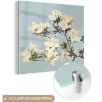 MuchoWow Glasschilderij 50x50 cm - Schilderij acrylglas - Vintage - Bloemen - Wit - Natuur - Foto op glas - Schilderijen