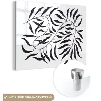 MuchoWow Glasschilderij 160x120 cm - Schilderij acrylglas - Bladeren - Planten - Bohemian - Wit - Abstract - Foto op glas - Muurdecoratie woonkamer - Wanddecoratie slaapkamer - Schilderijen