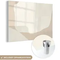 MuchoWow Glasschilderij 30x20 cm - Schilderij acrylglas - Beige - Abstract - Modern - Foto op glas - Muurdecoratie woonkamer - Wanddecoratie slaapkamer - Schilderijen