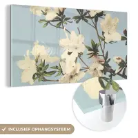 MuchoWow Glasschilderij 120x60 cm - Schilderij acrylglas - Vintage - Bloemen - Wit - Natuur - Foto op glas - Schilderijen
