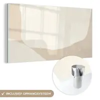 MuchoWow Glasschilderij 160x80 cm - Schilderij acrylglas - Beige - Abstract - Modern - Foto op glas - Muurdecoratie woonkamer - Wanddecoratie slaapkamer - Schilderijen