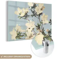 MuchoWow Glasschilderij 60x40 cm - Schilderij acrylglas - Vintage - Bloemen - Wit - Natuur - Foto op glas - Schilderijen