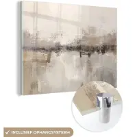 MuchoWow Glasschilderij 160x120 cm - Schilderij acrylglas - Moderne kunst - Abstract - Beige - Foto op glas - Muurdecoratie woonkamer - Wanddecoratie slaapkamer - Schilderijen