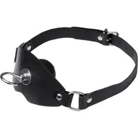 Black Label - Siliconen Ball Gag met Lederen Band en O-ring aan voorkant - Zwart