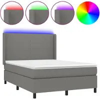 vidaXL Boxspring met matras en LED stof donkergrijs 140x200 cm