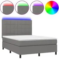 vidaXL Boxspring met matras en LED stof donkergrijs 140x190 cm