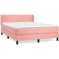 vidaXL Boxspring met matras fluweel roze 140x200 cm