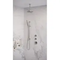 Brauer Chrome Edition thermostatische inbouw regendouche SET 17 met 20 cm douchekop en plafondarm en staaf handdouche en doucheslang en geïntegreerde glijstang chroom