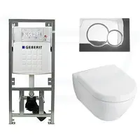 Villeroy & Boch Subway 2.0 Inbouwset met wandcloset wit softclose zitting afdekplaat chroom 0124005/0701131/0124060/0700519/