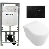 Villeroy & Boch Villeroy Boch Subway 2.0 compact DirectFlush Toiletset - Geberit reservoir - bedieningsplaat zwart - softclose - quickrelease - wit 0701131/1024232/0700524/1025456/