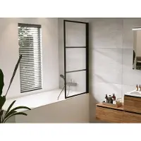 Riho Grid badwand 80x150cm rechts zwart profiel en helder glas