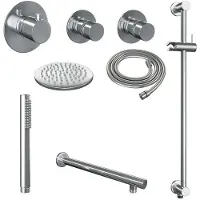 Brauer Chrome Edition thermostatische inbouw regendouche SET 13 met 20 cm douchekop en rechte muurarm en staaf handdouche en doucheslang en geïntegreerde glijstang chroom