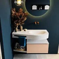 Mondiaz Riva badmeubel 100cm Rosee met 1 lade en wastafel rechts 0 kraangaten Talc