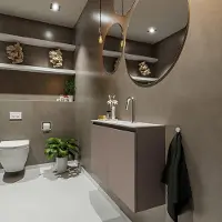 Mondiaz TURE 80cm toiletmeubel smoke. EDEN wastafel talc midden 1 kraangat
