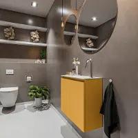 Mondiaz ture 60 cm toiletmeubel ocher. Eden wastafel talc rechts 1 kraangat