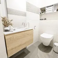 Mondiaz OLAN 80cm toiletmeubel washed_oak. LEX wastafel talc rechts 1 kraangat