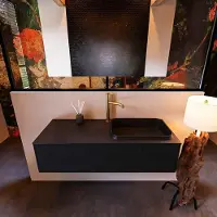 Mondiaz Erin 120cm badmeubel Urban met 1 lade en zwarte wastafel rechts 1 kraangat
