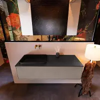 Mondiaz Badkamermeubelset erin 120 cm met 1 lade met ridge wastafel links urban zonder kraangaten greeploos mat smoke