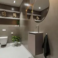 Mondiaz TURE 40cm toiletmeubel smoke. EDEN wastafel talc links 1 kraangat