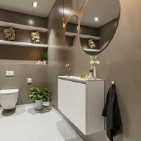 Mondiaz TURE 80cm toiletmeubel linen. EDEN wastafel talc links 1 kraangat