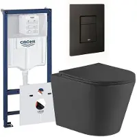 GROHE QeramiQ Dely Toiletset - inbouwreservoir - mat zwarte bedieningsplaat - rechthoek toilet - zitting - mat zwart 0729205/SW1026253/sw656727/SW1000768